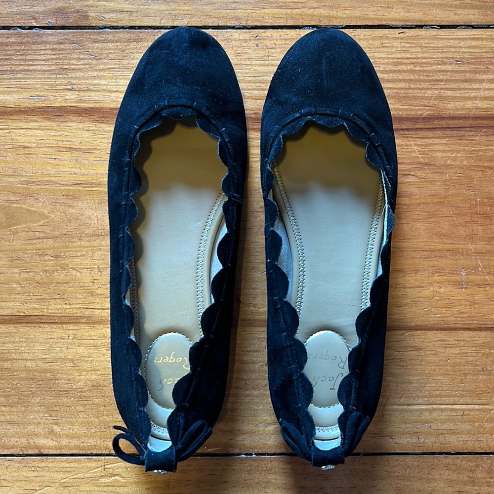 Jack Rogers “lucie” black suede scalloped edge ballet flats